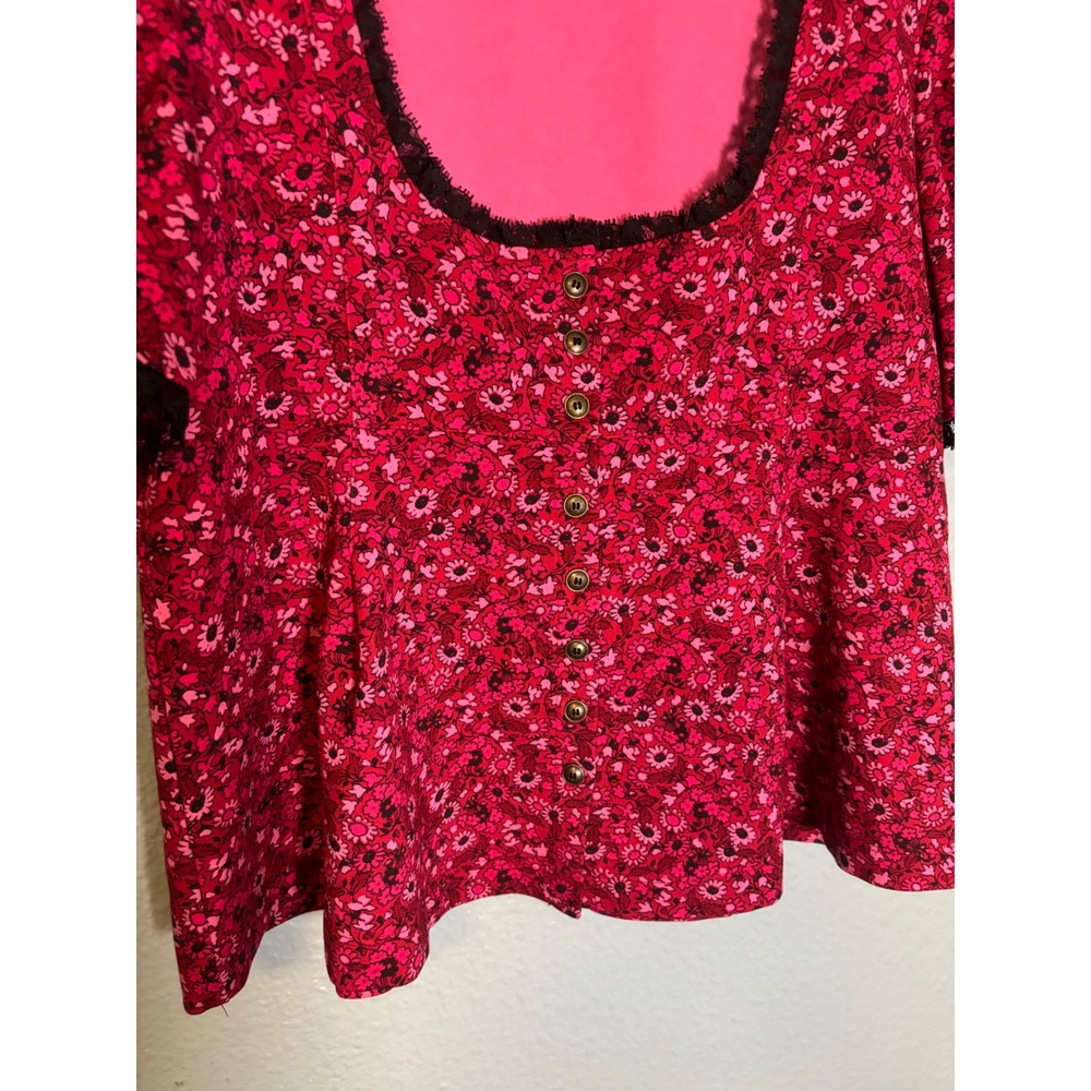Anthropologie Maeve Puff Sleeve Babydoll Top Pink Floral Size Small - Picture 5 of 8